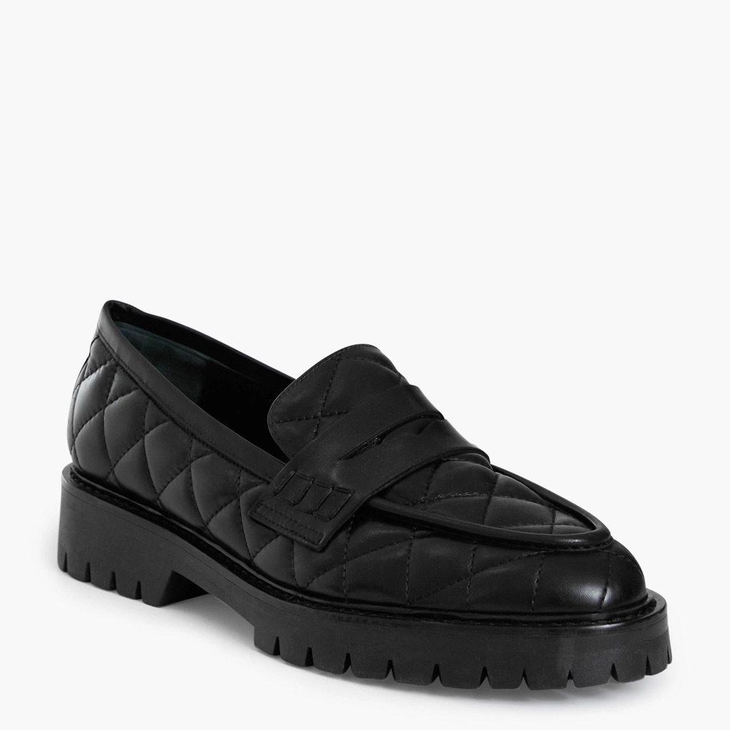 Flattered Black Quilted Leather Signe Loafers Size Eu 37